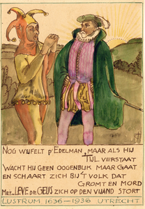 203025 Afbeelding van een fragment uit het verhaal van Tijl Uilenspiegel die als vrijheidsstrijder aan de zijde van de ...